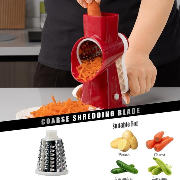Cheese Grater Hand Crank Rotating Cheese Shredder Stainless Steel red - Picture 3 of 6